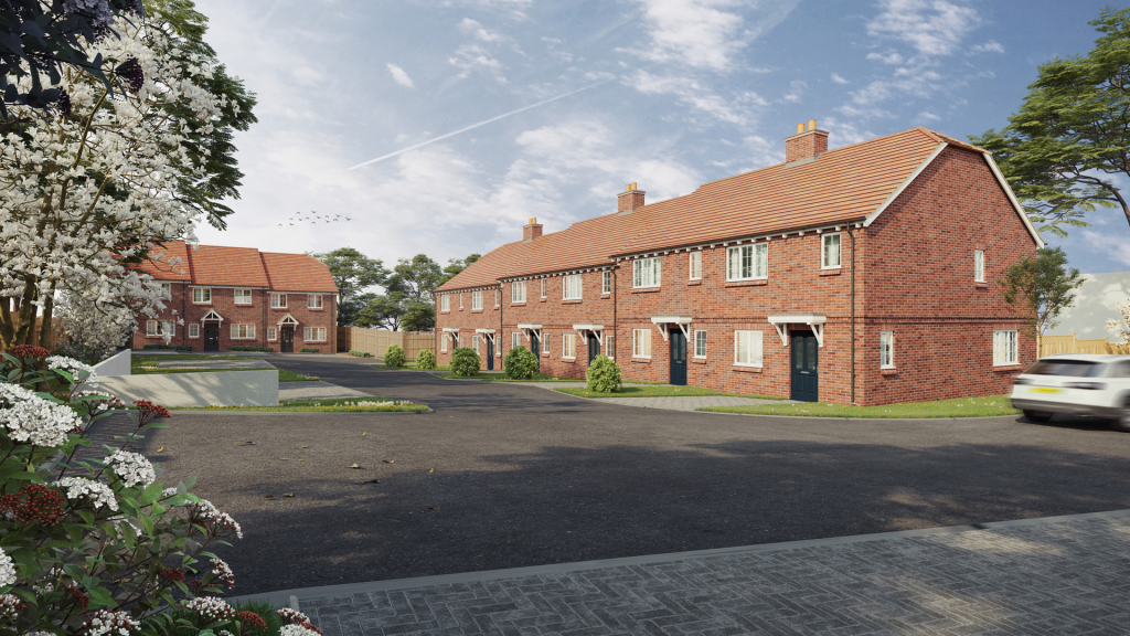 Street View CGI of terraced houses with red brick