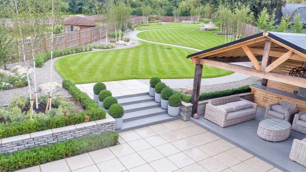 Garden at our Pilgrims place development with patio area.