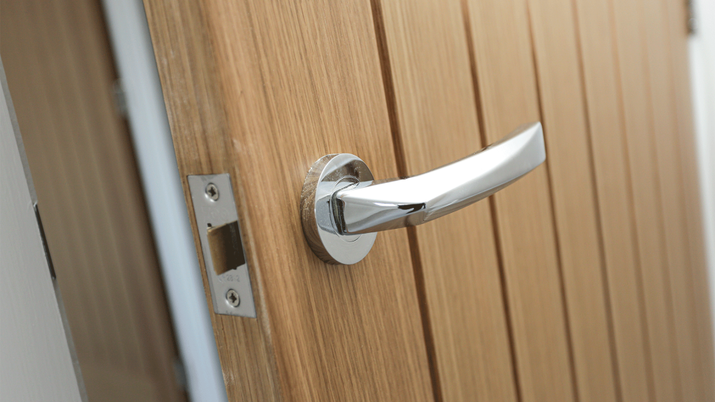 Oak veneered door with chrome handle at Miller's Meadow plot 11