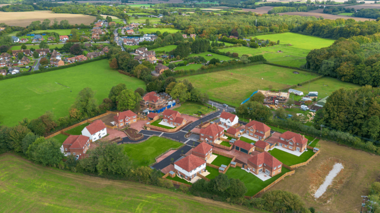 aerial view of rural new homes in Challock