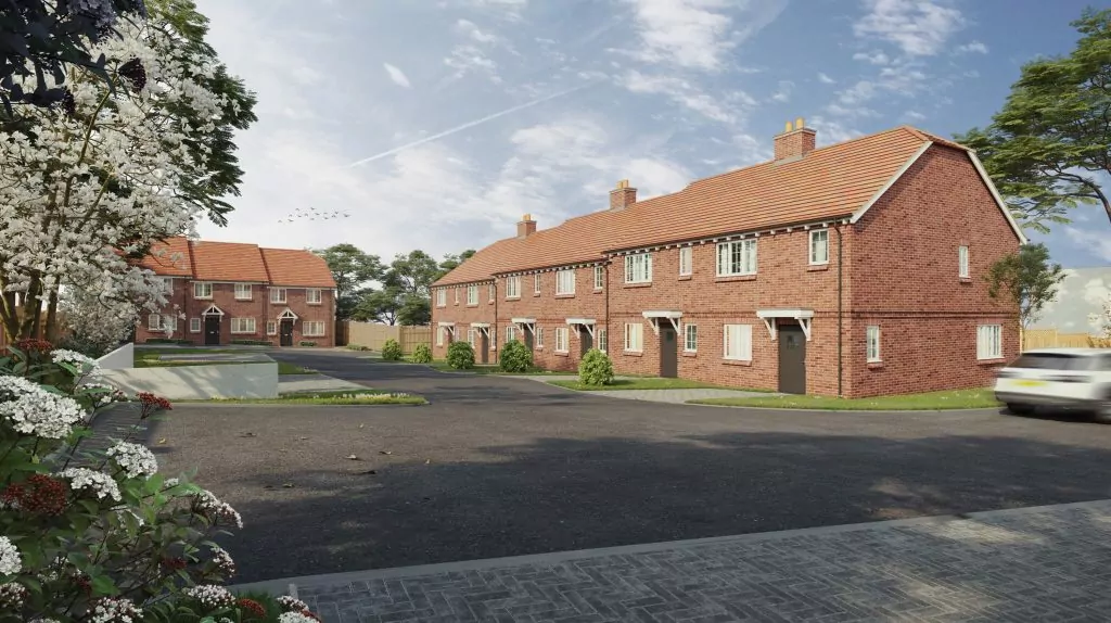 Street View CGI of terraced houses with red brick